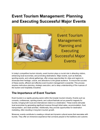 Event Tourism Management_ Planning and Executing Successful Major Events