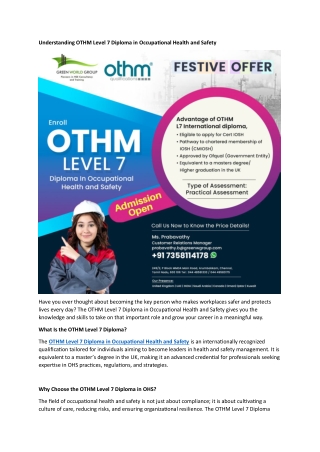 Understanding OTHM Level 7 Diploma in Occupational Health and Safety