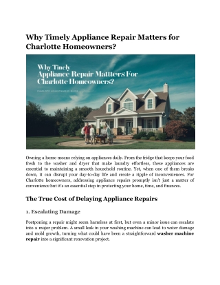 Why Timely Appliance Repair Matters for Charlotte Homeowners?