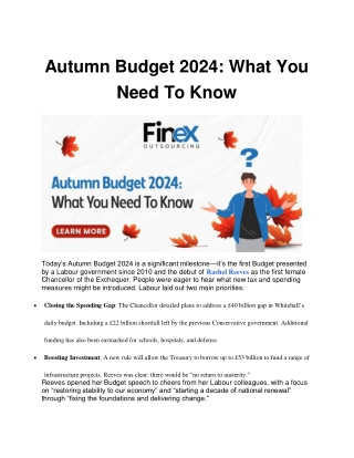 Autumn Budget 2024 What You Need To Know