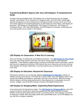 Transforming Modern Spaces with Jona LED Displays A Comprehensive Guide