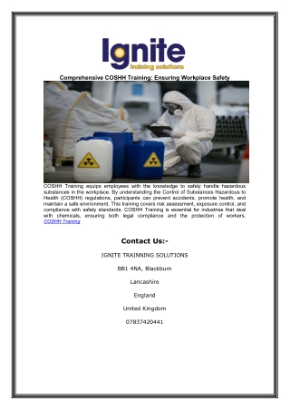 Comprehensive COSHH Training: Ensuring Workplace Safety