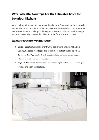 Why Calacatta Worktops Are the Ultimate Choice for Luxurious Kitchens