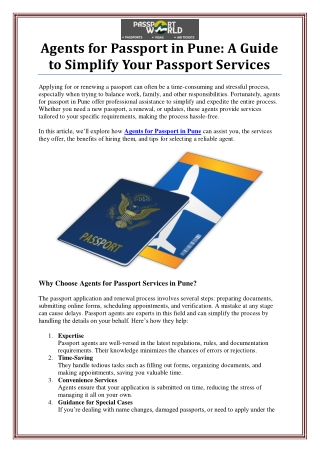 Agents for Passport in Pune - Trusted Services by Passport World