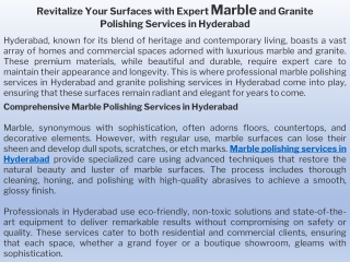 Revitalize Your Surfaces with Expert Marble and Granite Polishing Services in Hyderabad