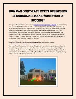 How Can Corporate Event Businesses in Bangalore Make Your Event a Success