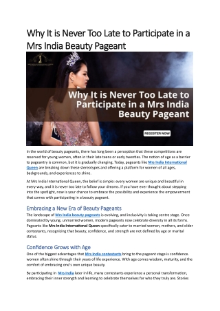 Why It is Never Too Late to Participate in a Beauty Pageant