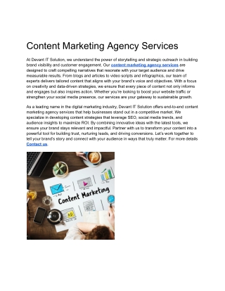 Content Marketing Agency Services