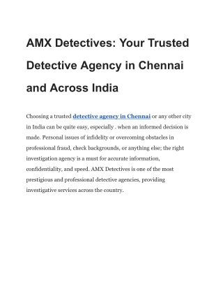 AMX Detectives_ Your Trusted Detective Agency in Chennai and Across India