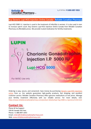 Buy Generic Lupi-HCG Injection Online Canada