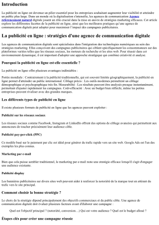 La publicité en ligne : stratégies d'une agence de communication digitale