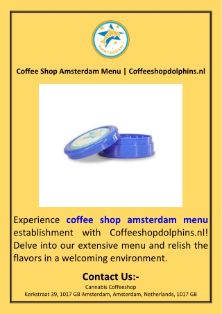 Coffee Shop Amsterdam Menu  Coffeeshopdolphins.nl