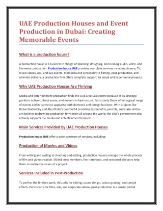UAE Production Houses and Event Production in Dubai