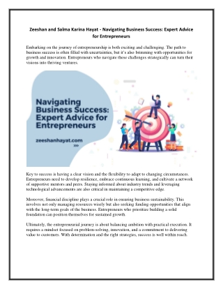 Zeeshan and Salma Karina Hayat - Navigating Business Success - Expert Advice for Entrepreneurs
