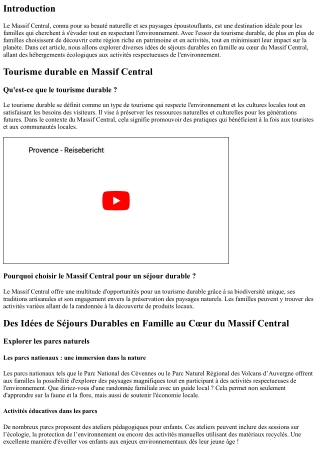 Des Idées de Séjours Durables en Famille au Cœur du Massif Central