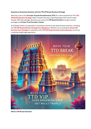 Experience Seamless Darshan with the TTD VIP Break Darshan Package