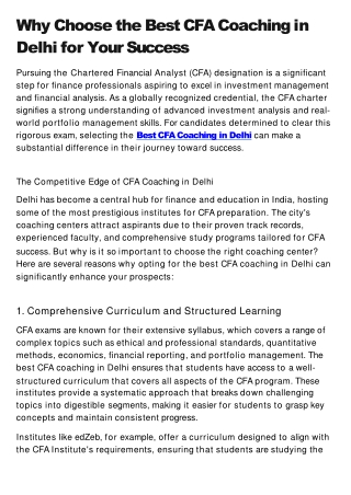 Why Choose the Best CFA Coaching in Delhi for Your Success