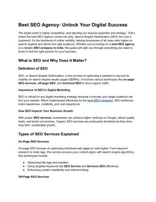 Best SEO Agency: Unlock Your Digital Success