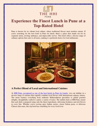 Experience the Finest Lunch in Pune at a Top-Rated Hotel