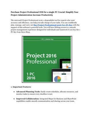 Purchase Project Professional 2016 for a single PC Crucial_ Simplify Your Project Administration Increase Productivity