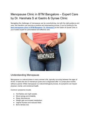 Menopause Clinic in BTM Bangalore – Dr. Harshala S