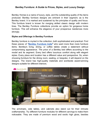 Bentley Furniture: A Guide to Prices, Styles, and Luxury Design