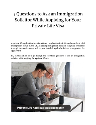 3 Questions to Ask an Immigration Solicitor While Applying for Your Private Life Visa