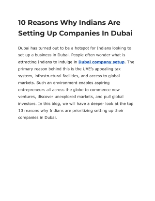 10 Reasons Why Indians are Setting up Companies in Dubai