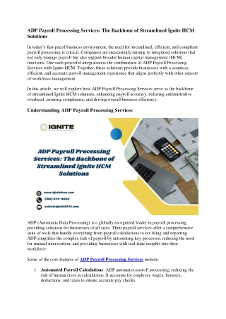 ADP Payroll Processing Services The Backbone of Streamlined Ignite HCM Solutions
