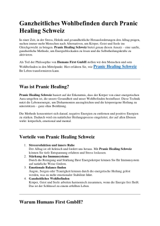 Ganzheitliches Wohlbefinden durch Pranic Healing Schweiz