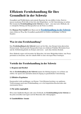 Effiziente Fernbehandlung für Ihre Gesundheit in der Schweiz