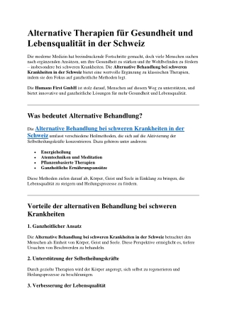 Alternative Therapien für Gesundheit und Lebensqualität in der Schweiz