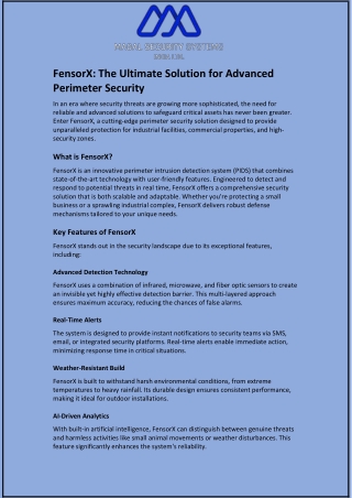 FensorX: The Ultimate Solution for Advanced Perimeter Security