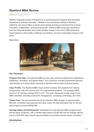 Stanford MBA Review: Class Profile, Eligibility & Tuition Fee