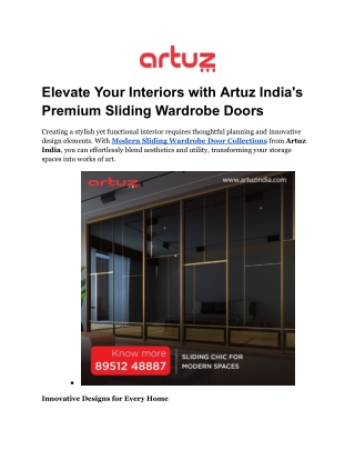 Elevate Your Interiors with Artuz India's Premium Sliding Wardrobe Doors