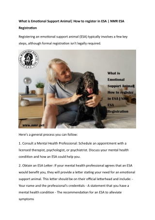 What is Emotional Support Animal How to register in ESA  NMR ESA Registration