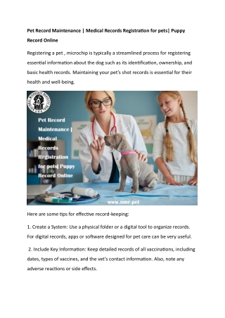Pet Record Maintenance  Medical Records Registration for pets Puppy Record Online