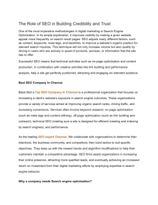 The Role of SEO in Building Credibility and Trust