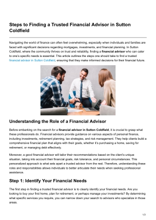 Steps to Finding a Trusted Financial Advisor in Sutton Coldfield