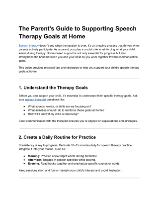 The Parent’s Guide to Supporting Speech Therapy Goals at Home