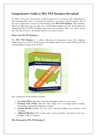 NPA NXX Database Download