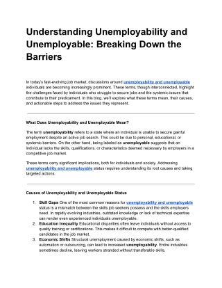 Understanding Unemployability and Unemployable_ Breaking Down the Barriers