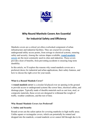 Why Round Manhole Covers Are Essential