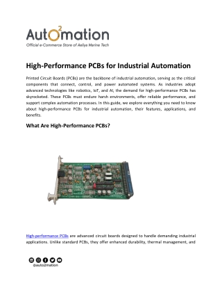 High-Performance PCBs for Industrial Automation