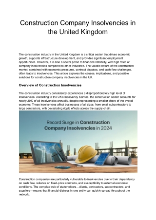 Construction Company Insolvencies in the United Kingdom