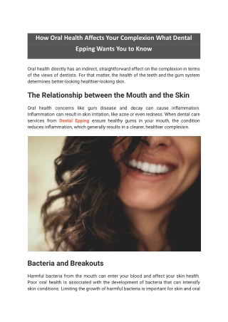 How Oral Health Affects Your Complexion What Dental Epping Wants You to Know