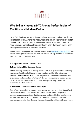 Why Indian Clothes in NYC Are the Perfect Fusion of Tradition and Modern Fashion