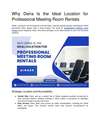 Why Deira Is the Ideal Location for Professional Meeting Room Rentals