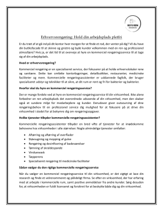 Erhvervsrengøring: Hold din arbejdsplads pletfri