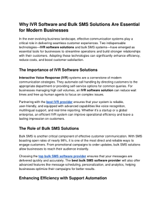 Why IVR Software and Bulk SMS Solutions Are Essential for Modern Businesses